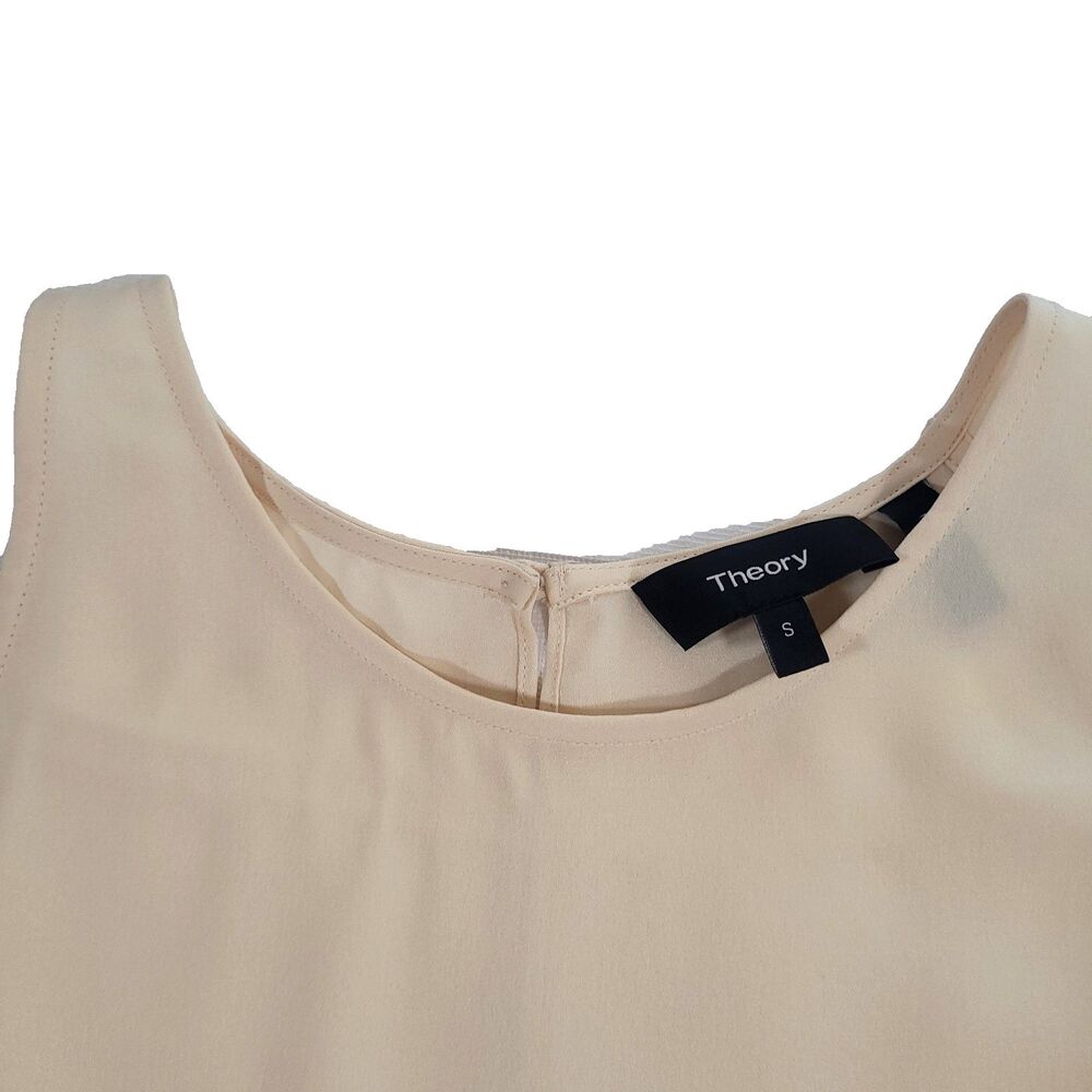 Theory Silk Champaign Kalstinn Blouse S feminine sleeveless Career Closet Staple - Picture 8 of 14